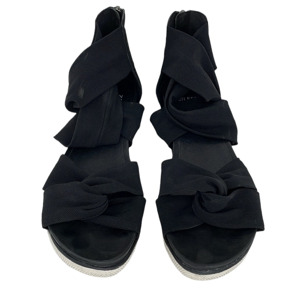 Eileen Fisher Sandals Womens 7.5 Black Twist Open Toe Zip